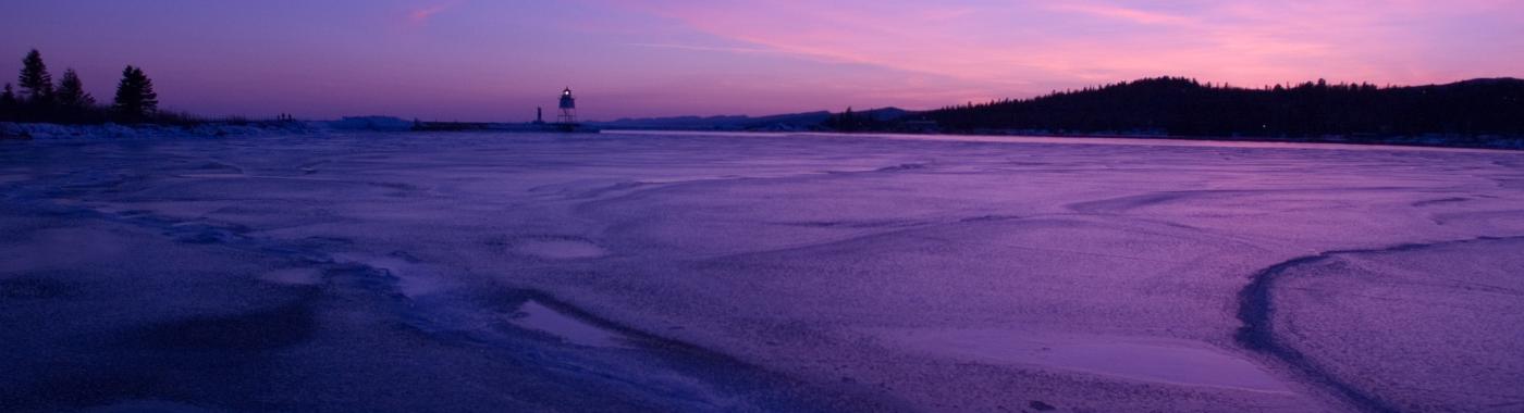Grand Marais frozen lake, purple sunset